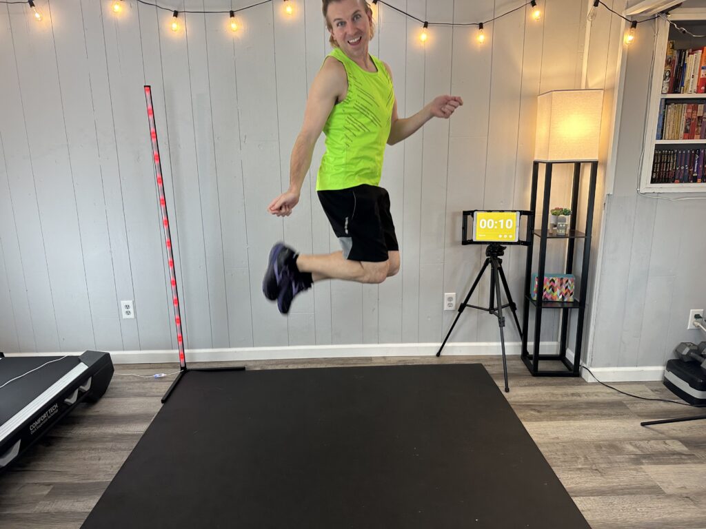 Leaping for joy during a fun workout