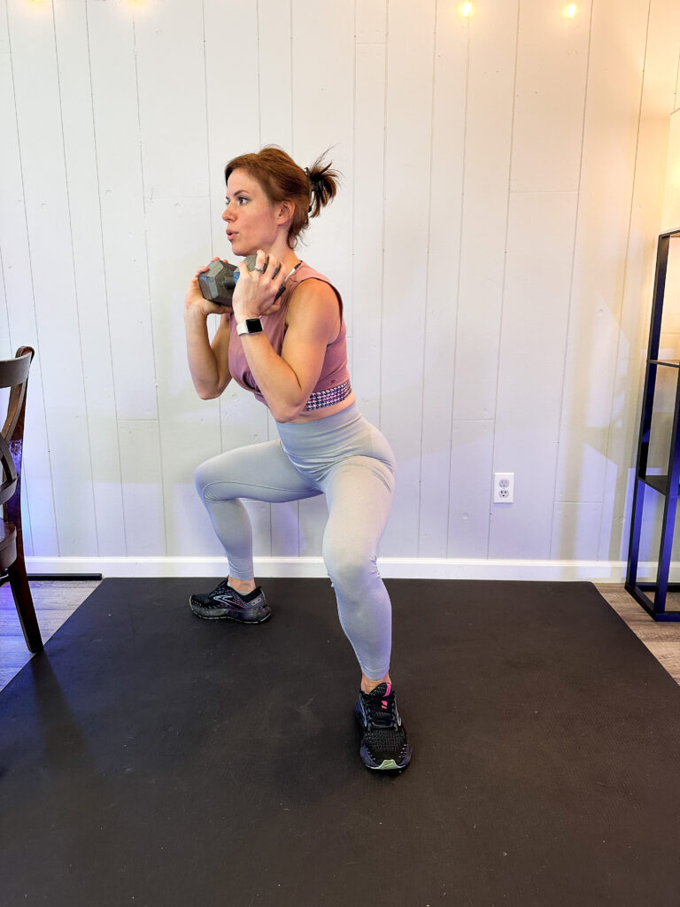 Squat rotation exercise demonstration for round glutes and inner and outer thighs. 