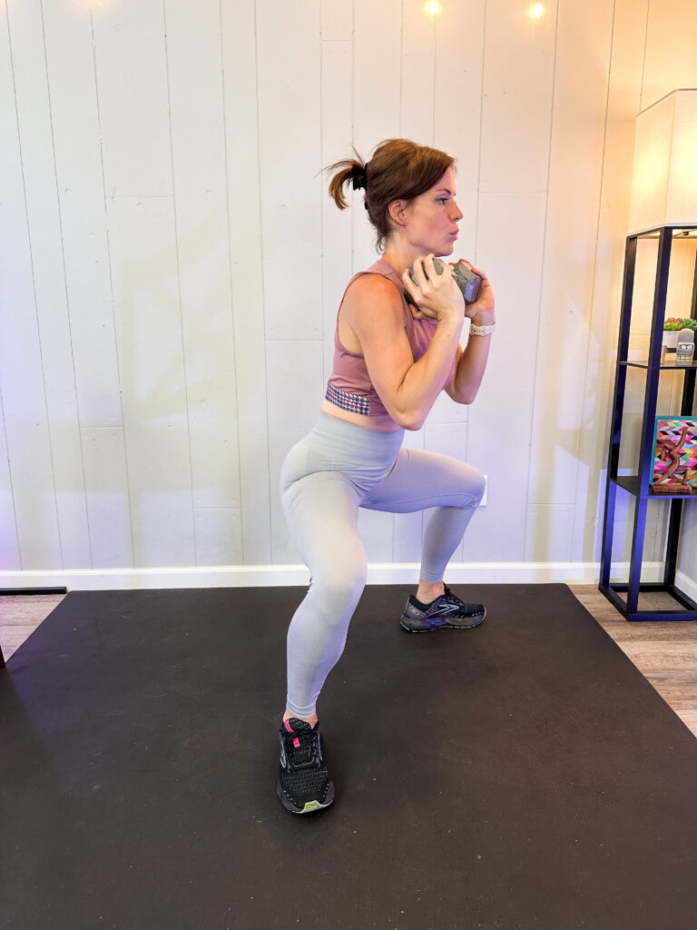 Squat rotation exercise demonstration for round glutes and inner and outer thighs. 