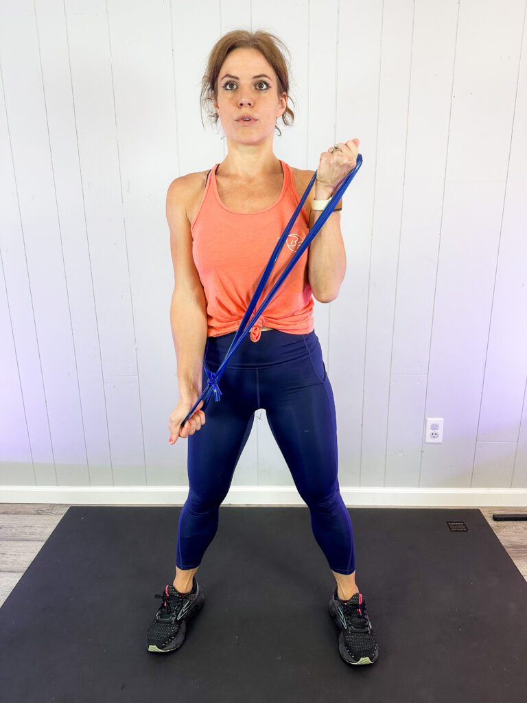 Resistance Band Exercise: Squat and Curl